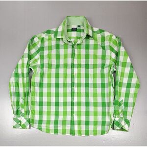 Le Tigre Button Up Shirt‎ Womens Medium. Green White Plaid Casual Dress Shirt